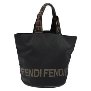 FENDI Hand Bag Canvas Black Brown Gold